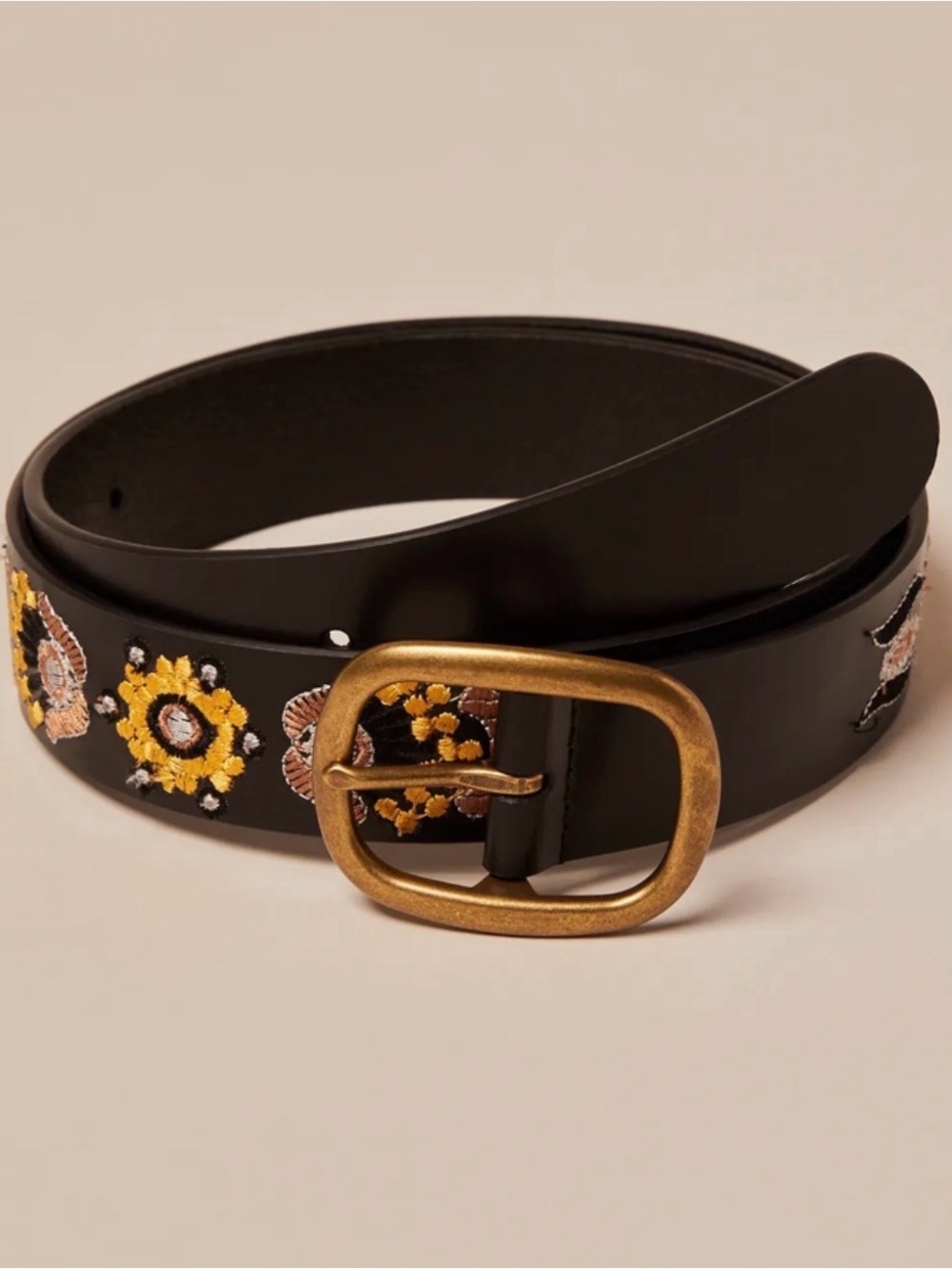 NWT Lucky Brand Sequin Beaded Floral Leather Belt Size Medium